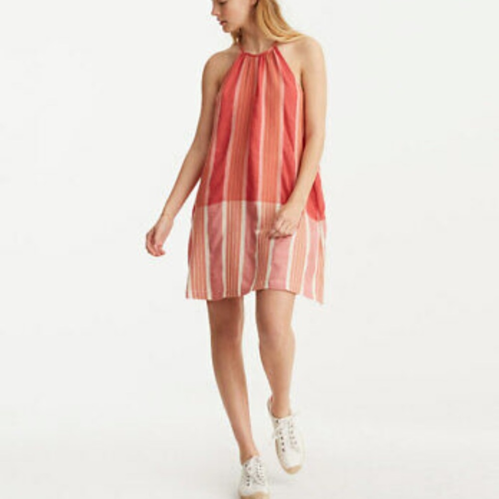 LOU & GRAY ANN TAYLOR LOFT" ORANGE & WHITE STRIPED SWING DRESS SIZE